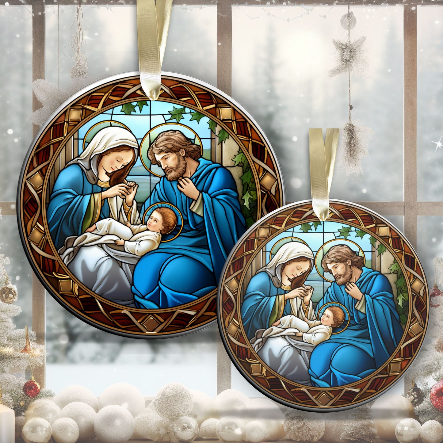 Nativity Faux Stained Glass Christmas Ornament 185