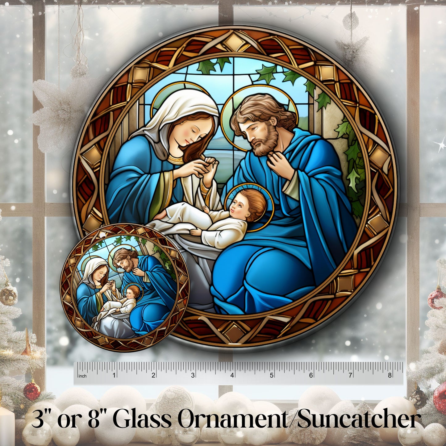 Nativity Faux Stained Glass Christmas Ornament 185