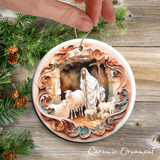 Christmas Nativity Ceramic Ornament 107-08 Angel with Sheep