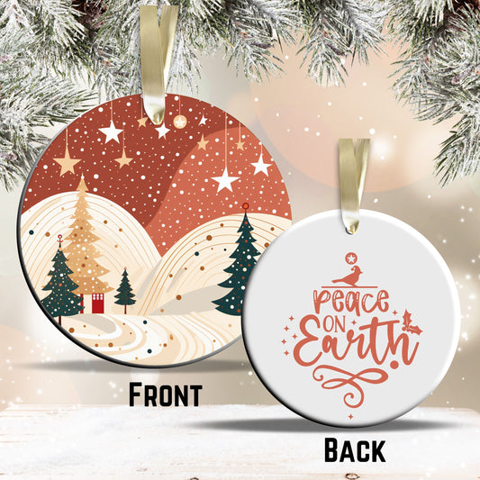Nordic Watercolor Christmas Ceramic Ornament 43-13 Winter Scene