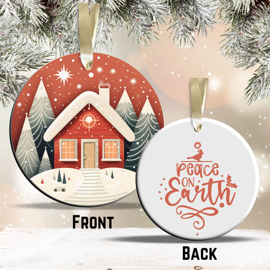 Nordic Watercolor Christmas Ceramic Ornament 43-14 House
