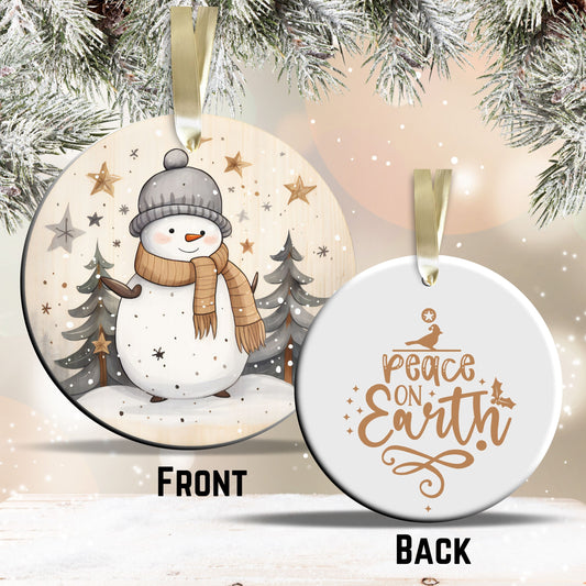 Nordic Watercolor Christmas Ceramic Ornament 43-03 Winter Snowman