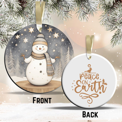 Nordic Watercolor Christmas Ceramic Ornament 43-01 Winter Snowman