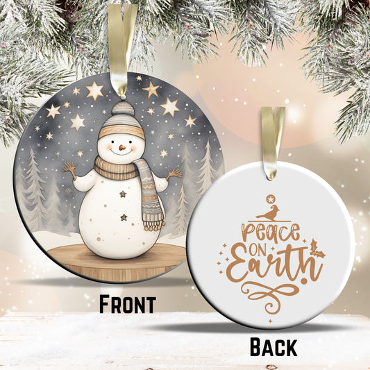 Nordic Watercolor Christmas Ceramic Ornament 43-01 Winter Snowman
