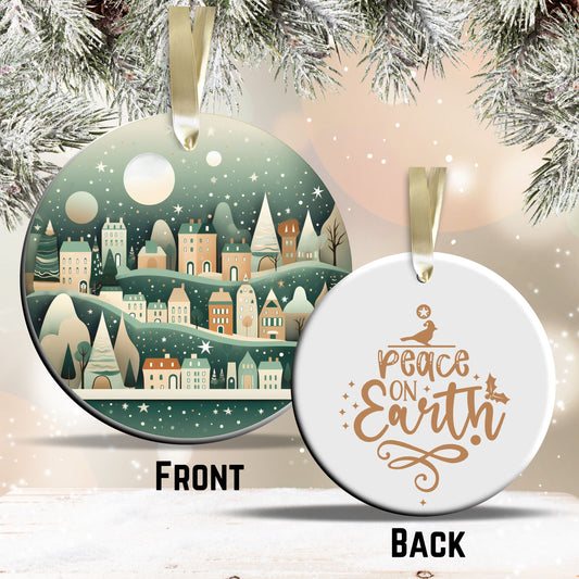 Nordic Watercolor Christmas Ceramic Ornament 43-20 Xmas Village