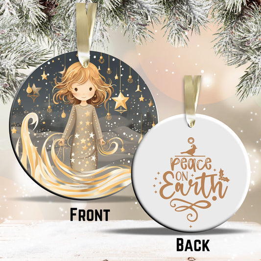 Nordic Watercolor Christmas Ceramic Ornament 43-27 Angel
