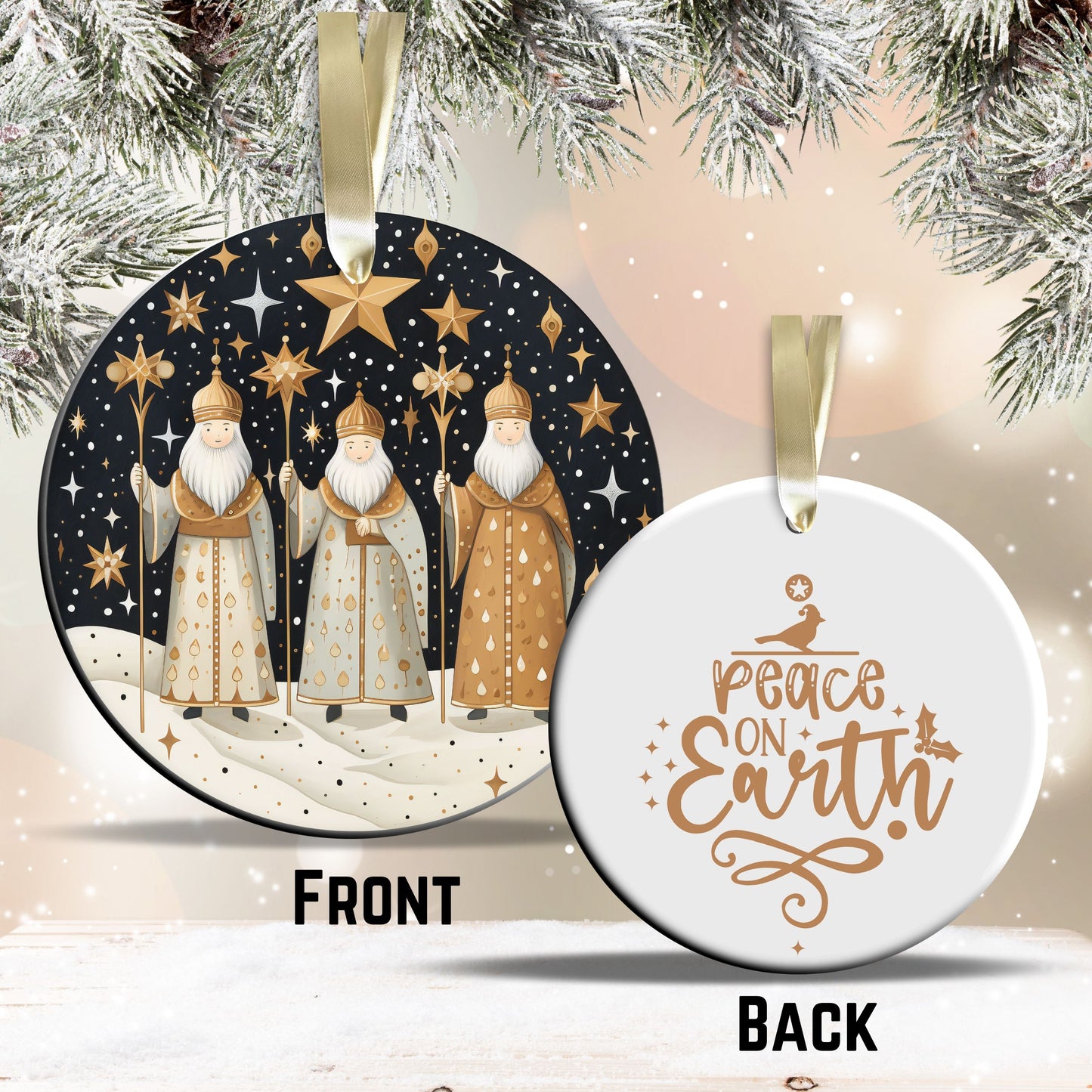 Nordic Watercolor Christmas Ceramic Ornament 43-02 Three Wise Men