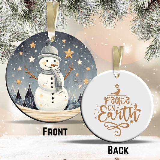 Nordic Watercolor Christmas Ceramic Ornament 43-05 Winter Snowman