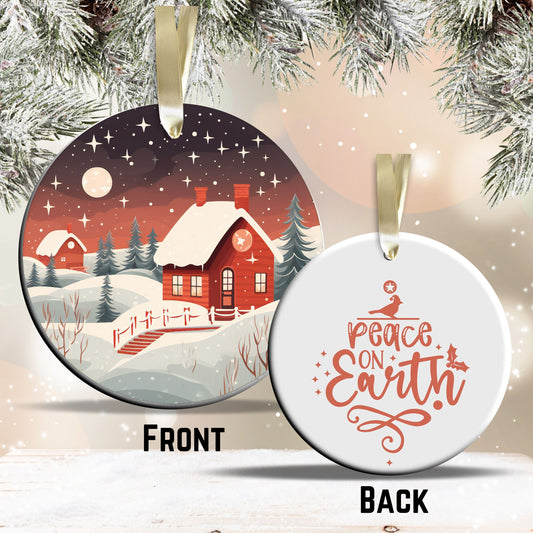Nordic Watercolor Christmas Ceramic Ornament 43-08 Winter Scene