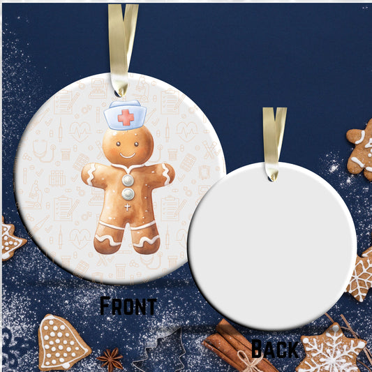 Watercolor Gingerbread Nurse Ceramic Christmas Ornament 72-06