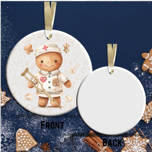 Watercolor Gingerbread Nurse Ceramic Christmas Ornament 72-14