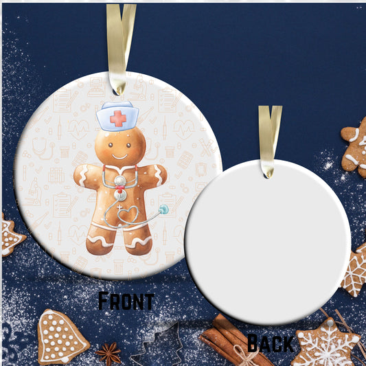 Watercolor Gingerbread Nurse Ceramic Christmas Ornament 72-16