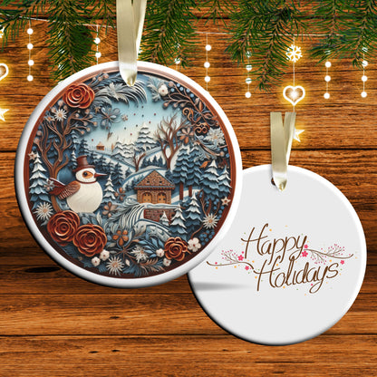 Oriental Bird Ceramic Ornament 61-03 Happy Holidays Keepsake Bauble