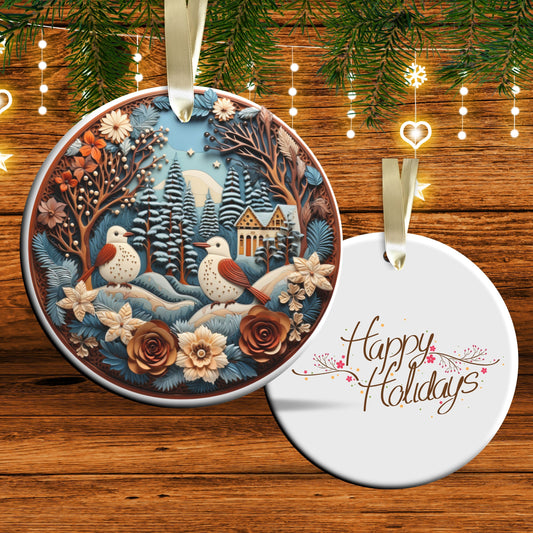 Oriental Bird Ceramic Ornament 61-14 Happy Holidays Keepsake Bauble