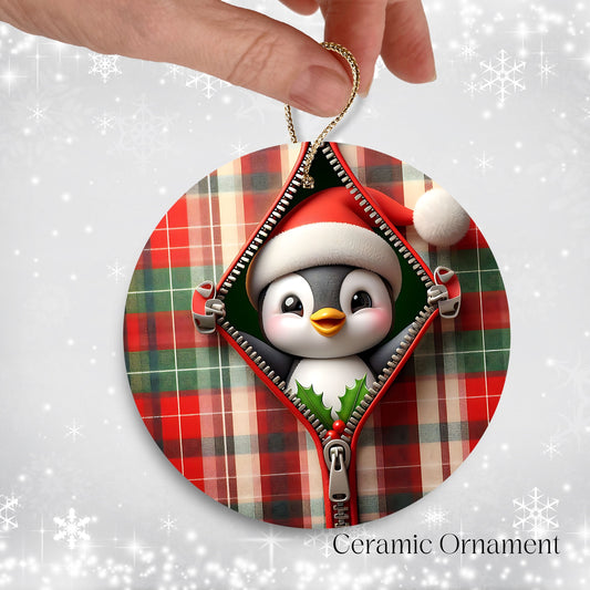 Cute Penguin 3D Zipper Ornament Christmas Plaid 78-06