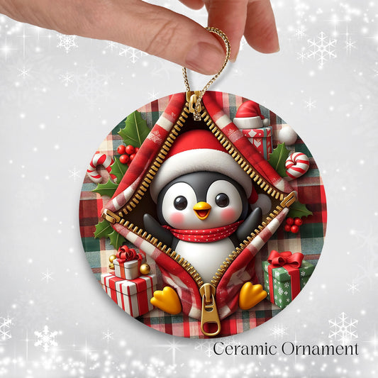 Cute Penguin 3D Zipper Ornament Christmas Plaid 78-05