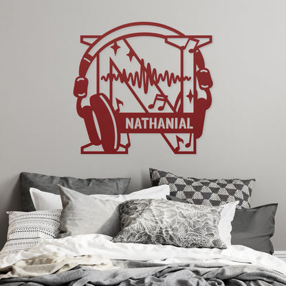 Personalized Headphones Monogram Letter N - Metal Sign