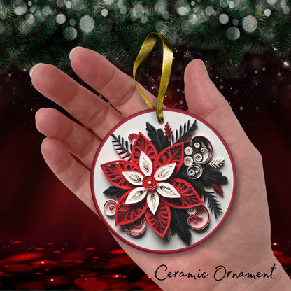 Red 3D Christmas Poinsettia Ceramic Ornament 06-03