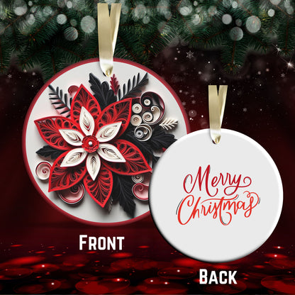 Red 3D Christmas Poinsettia Ceramic Ornament 06-03