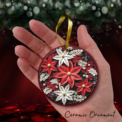 Red 3D Christmas Poinsettia Ceramic Ornament 06-04