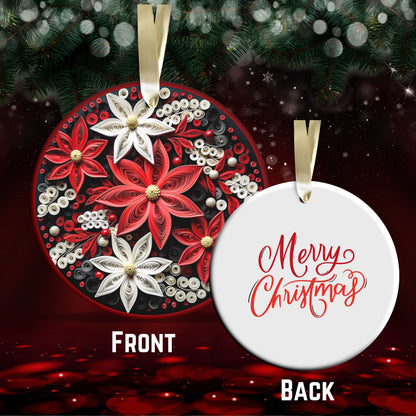 Red 3D Christmas Poinsettia Ceramic Ornament 06-04