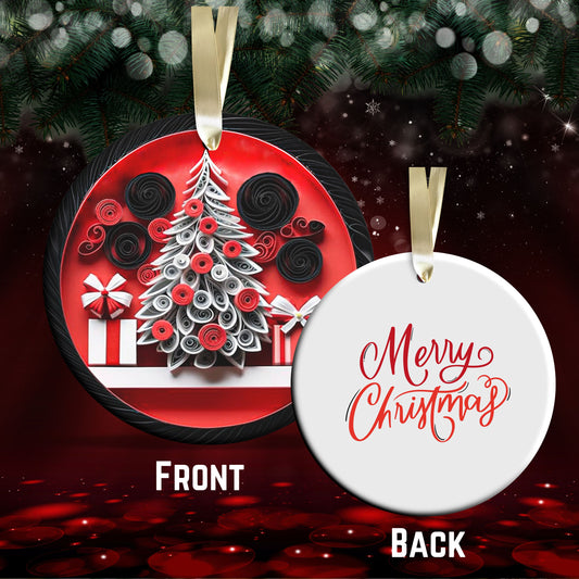 Red 3D Christmas Tree Ceramic Ornament 06-12