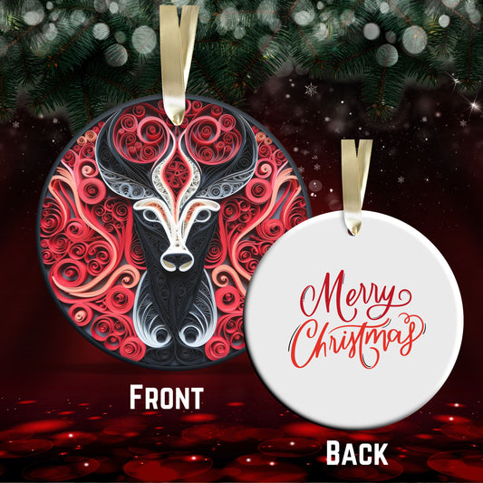 Red 3D Christmas Reindeer Ceramic Ornament 06-02