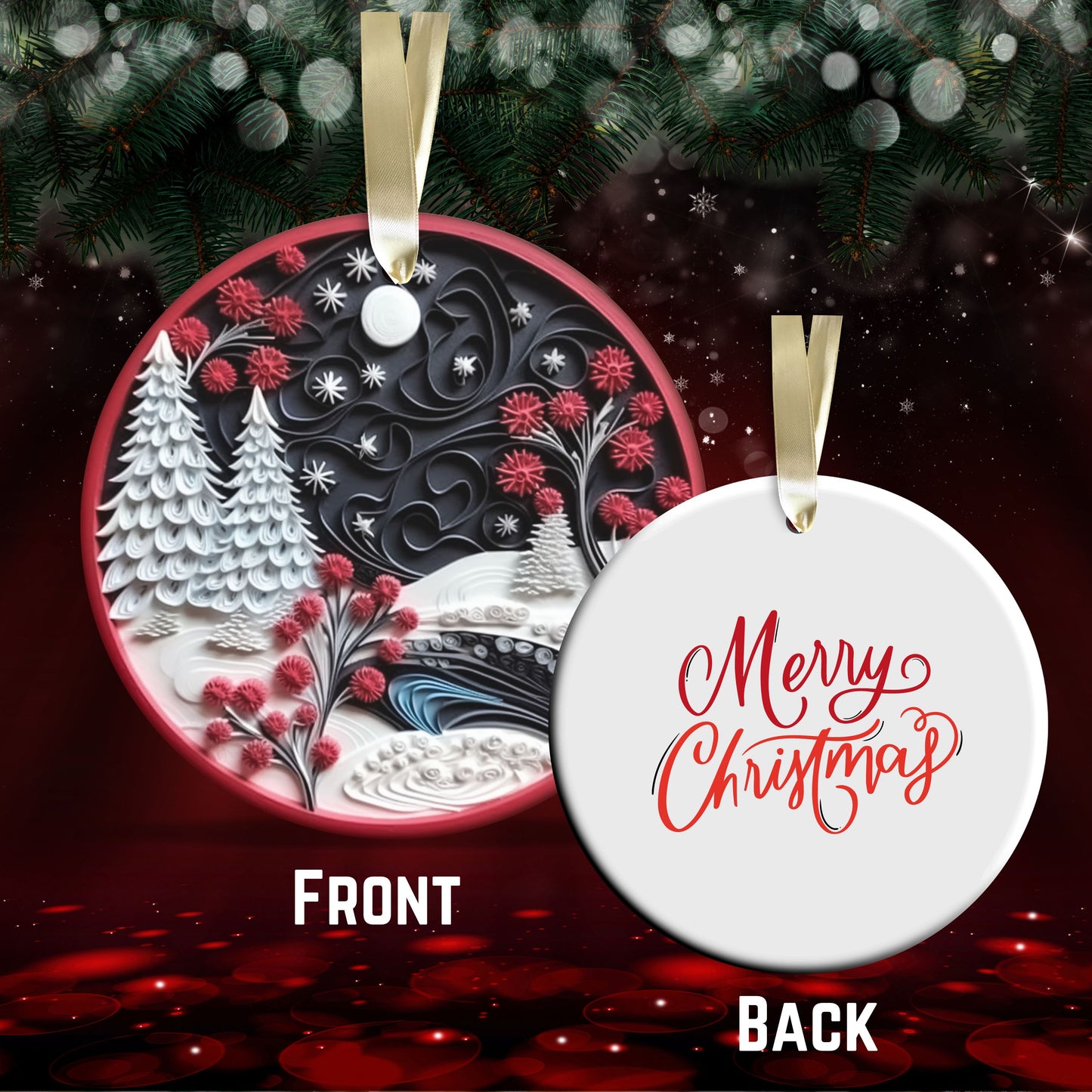 Red 3D Christmas Ceramic Ornament 06-17