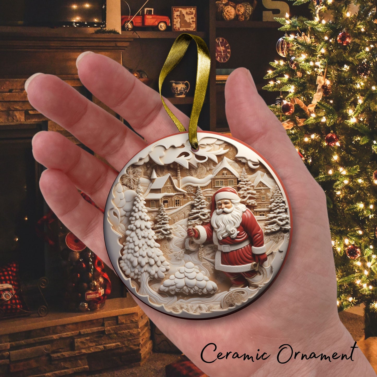Red 3D Santa Christmas Ceramic Ornament 01-15