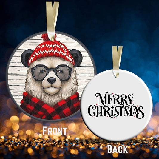 Red Bear Christmas Ceramic Ornament
