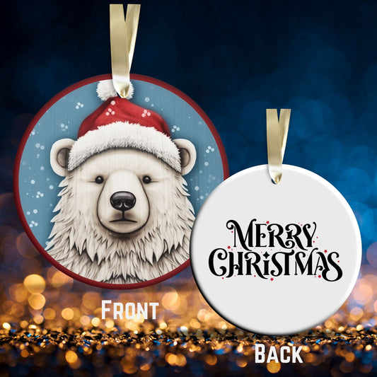 Red Bear Christmas Ceramic Ornament