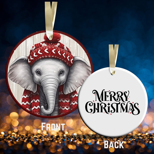 Red Elephant Christmas Ceramic Ornament