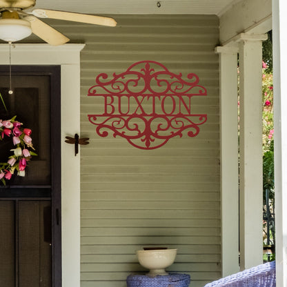 Fancy Scroll Custom Name Metal Sign