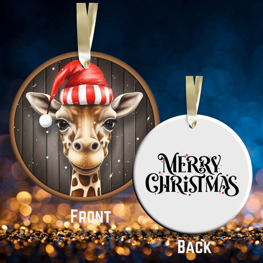Red Giraffe Christmas Ceramic Ornament