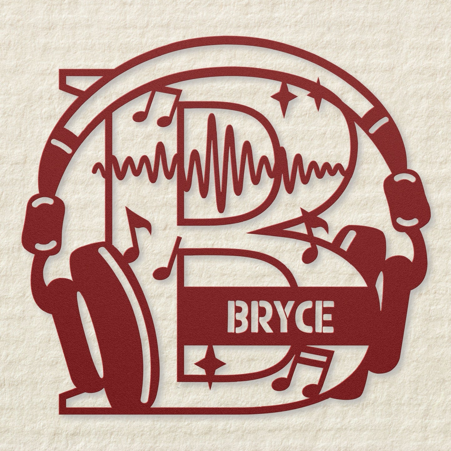 Personalized Headphones Monogram Letter B - Metal Sign