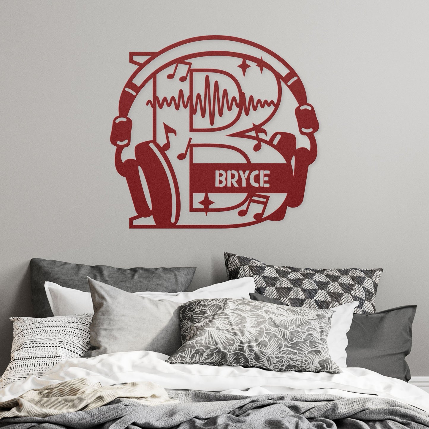 Personalized Headphones Monogram Letter B - Metal Sign