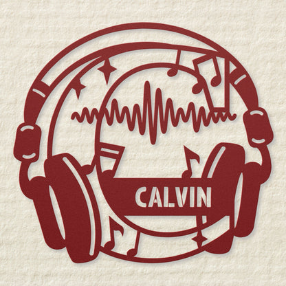 Personalized Headphones Monogram Letter C - Metal Sign
