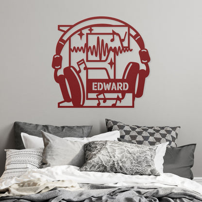 Personalized Headphones Monogram Letter E - Metal Sign