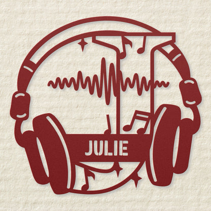 Personalized Headphones Monogram Letter J - Metal Sign