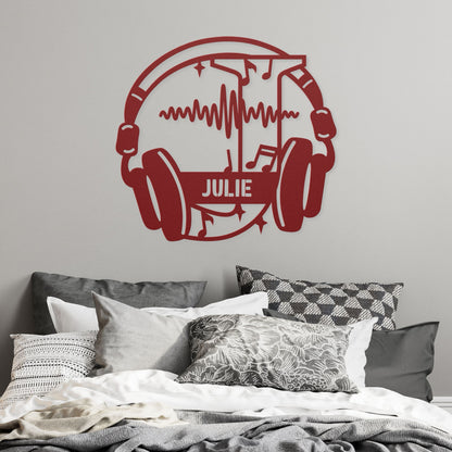 Personalized Headphones Monogram Letter J - Metal Sign