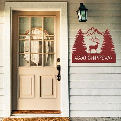 Mountain Trees Elk Address Sign