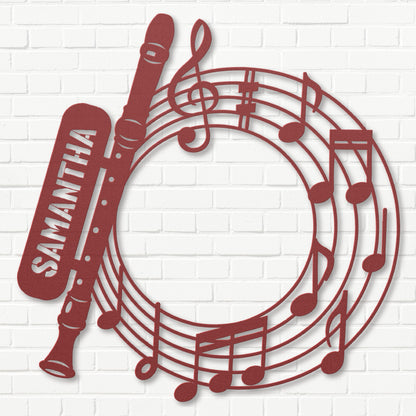 Musical Flute with Notes - Metal Sign