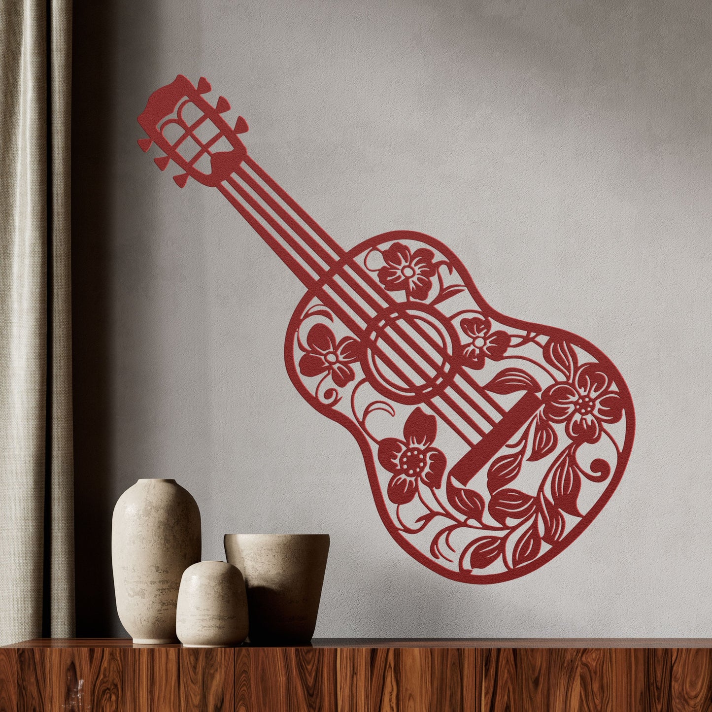 Guitar with Flowers - Metal Sign