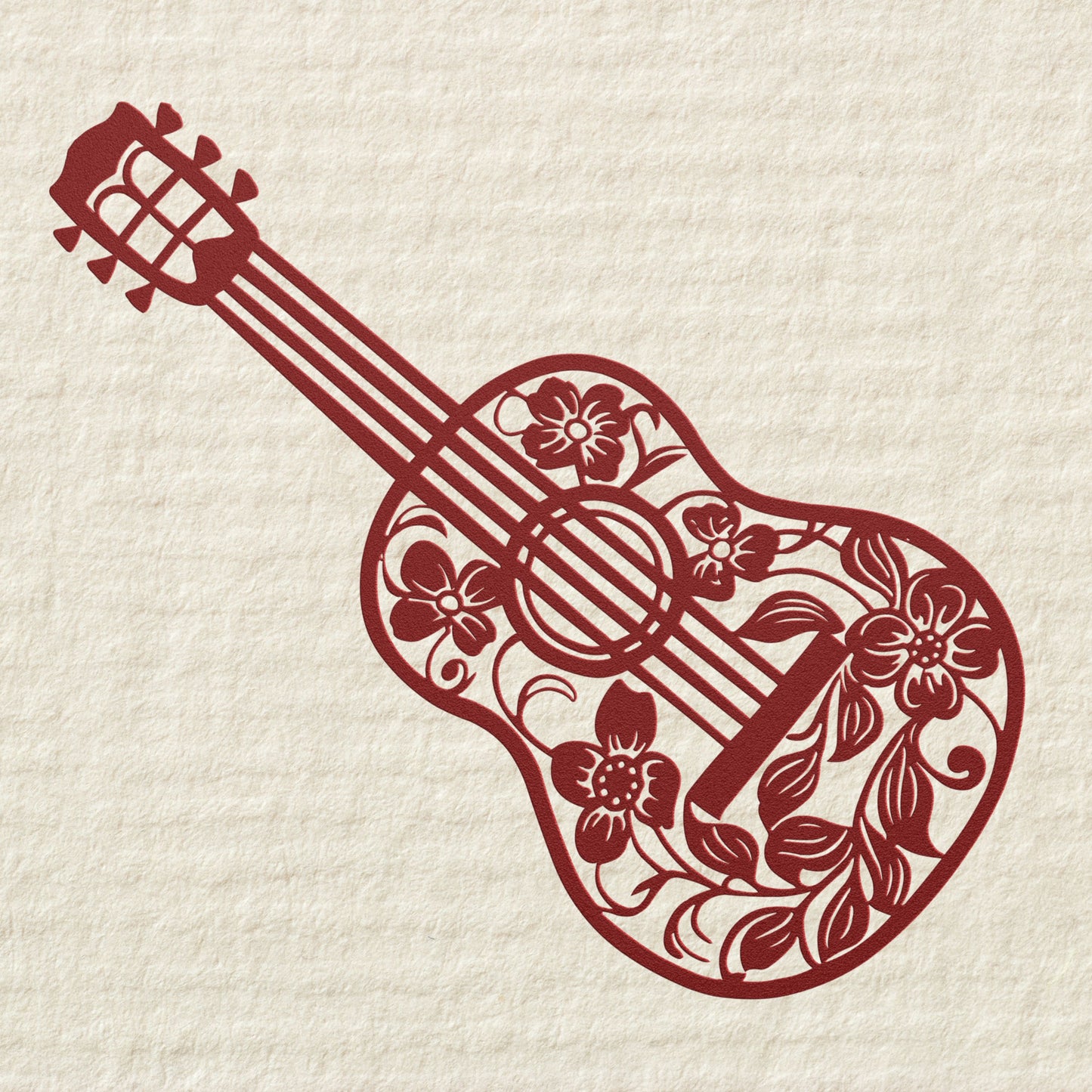 Guitar with Flowers - Metal Sign