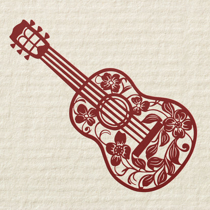 Guitar with Flowers - Metal Sign