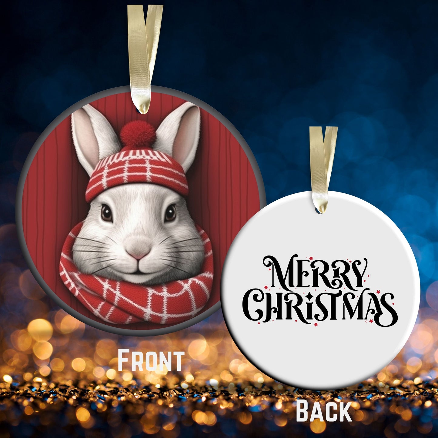 Red Rabbit Christmas Ceramic Ornament