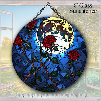 Unique Red Rose Dark Blues Glass Suncatcher Stained Glass 84-03