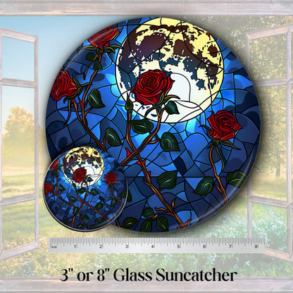 Unique Red Rose Dark Blues Glass Suncatcher Stained Glass 84-03
