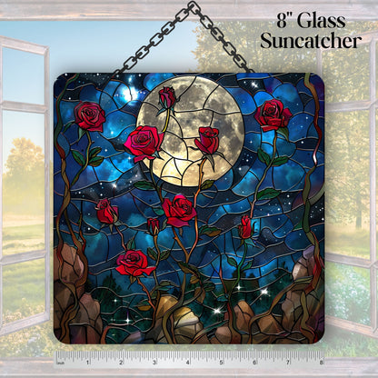 Unique Red Rose Dark Blues Glass Suncatcher Stained Glass 84-06