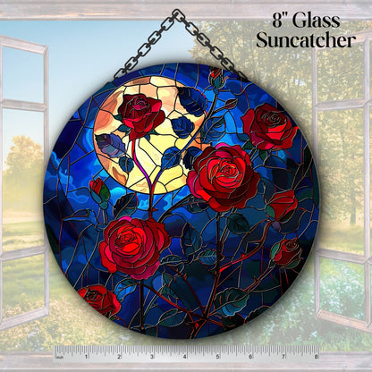 Unique Red Rose Dark Blues Glass Suncatcher Stained Glass 84-02